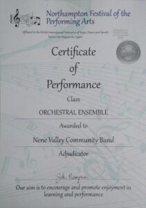 northampton festival of arts certificate of performance